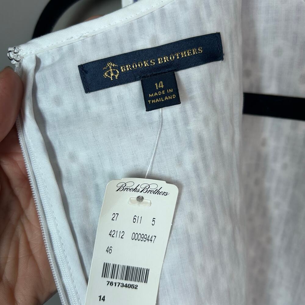 Brooks Brothers dress size 14 summer white blue eyelet preppy professional work - Picture 11 of 13